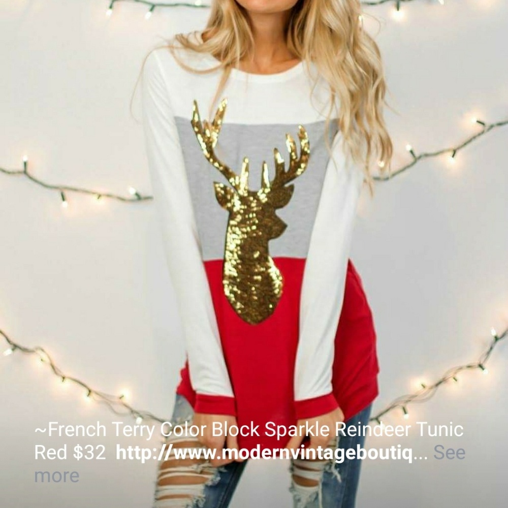 Holiday glitter deer top